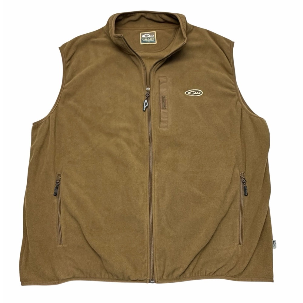 Drake Waterfowl Vest Mens 2XL Fleece Full Zip Brown Magnattach Pocket Hunting